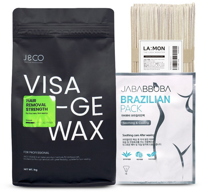 제이엔코 비사쥐 하드왁스 1kg + 왁싱몬스터 스파츌라 L 100개입 + 브라질리언 팩 1매, 1개