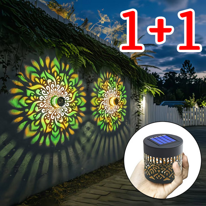 1+1 태양광 울타리조명 LED 태양광 조명 태양광 전구 줄조명 야외 정원 파티오 및 계단 조명, 컬러 만다라