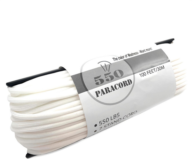 550 LBS Paracord 7芯傘繩軍規拉力4mm 30公尺, 白色, 1個