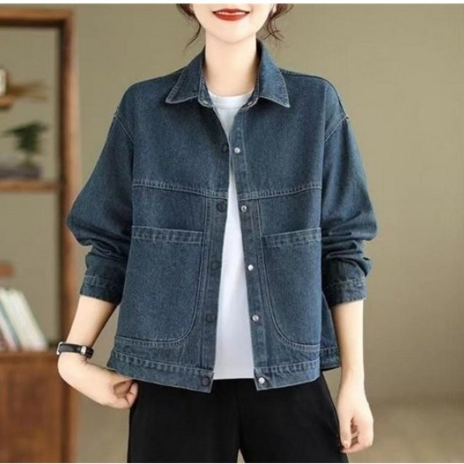 besteffie 중년여성 데님 코트 스텐다드핏 아우터 투포켓 버튼입체장식 포인트 데님청자켓 스타일리쉬 K16