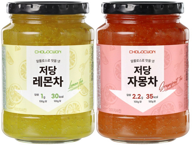 초록원 저당레몬차530g + 저당자몽차530g, 530g, 1세트, 2개입
