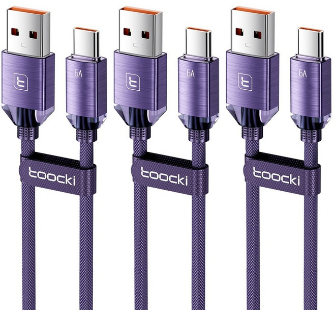 Toocki 아연합금 USB A-C타입 고속 충전케이블, 3개, 2m, 퍼플