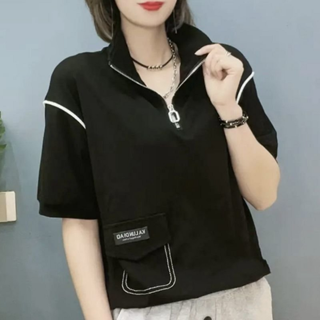 DarjinQD 여름 새로운 여성 골프 의류 여성 골프 탑 수직 칼라 빠른 건조 티셔츠 여성용 하프 지퍼 수직 칼라 티셔츠 짧은 소매 탑 캐주얼 짧은 운동복