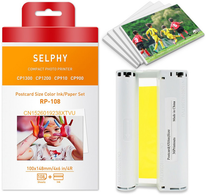 CANON SELPHY 컬러 잉크 및 용지 세트와 호환 CP 500 300 200 CP9 0 CP900 인화지 프린터 KP 08IN 36IN 6 인치, 1 Ink 36 Sheets, 1개
