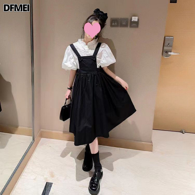 DFMEI 洋氣時髦兒童中大童夏季公主裙女童夏裝襯衫連衣裙套裝