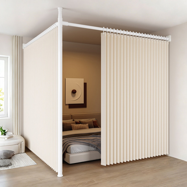 L자형 무타공 가림막 파티션 원룸공간분리 파티션 이동식 칸막이 원룸 사무실 주방 침실 행거 가림막 가로대 0.9-1.5m 세로대 2.1-3.1m, 베이지