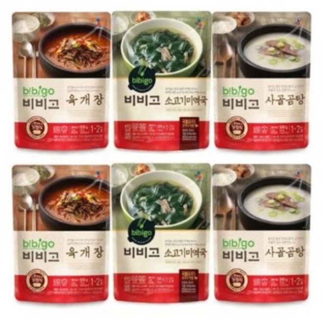 비비고(사골곰탕500g*2개+육개장500g*2개+소고기미역국 500g* 2개), 3세트, 3kg
