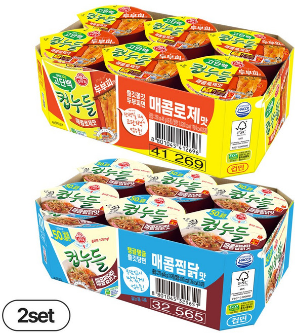 오뚜기 LIGHT&JOY 당을줄인컵누들 매콤찜닭맛 컵 51g 12개+ 고단백컵누들 매콤로제맛 12개(총 24개)