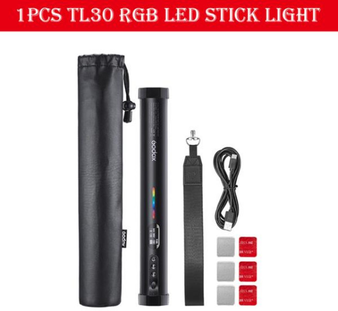 정시출고 Godox RGB LED 라이트 핸드헬드 튜브 지팡이 스틱 CTT 사진 조명 앱 제어 틱톡 비디, 01 Godox TL30, 1개