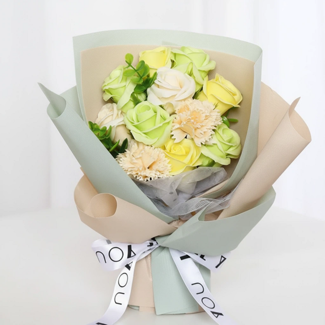 ONAKY 장미 카네이션 졸업식 비누 꽃다발 화이트데이 시들지않는꽃, 녹색