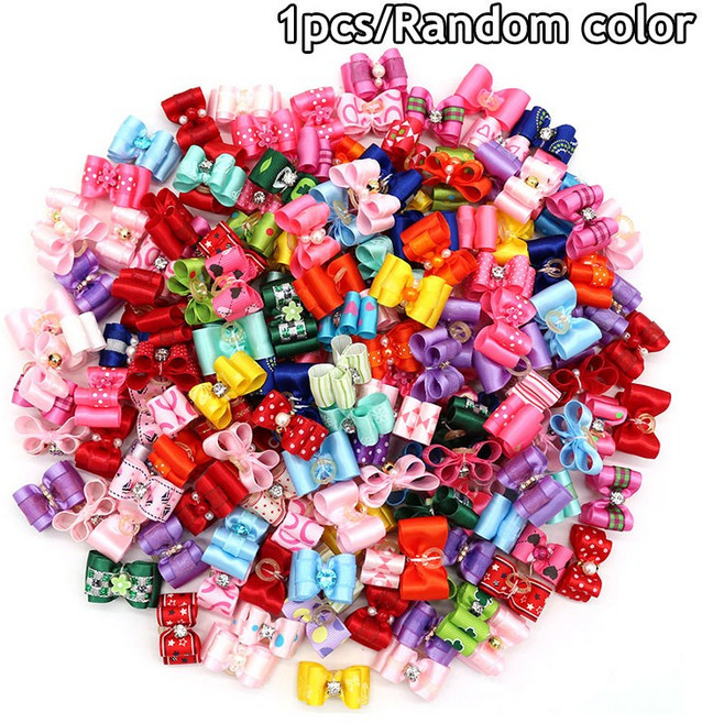 컬러풀한 강아지 머리 리본 장식 작은 강아지 머리 리본 고무 밴드 애완 동물 머리꽃 귀여운 패션 강아지