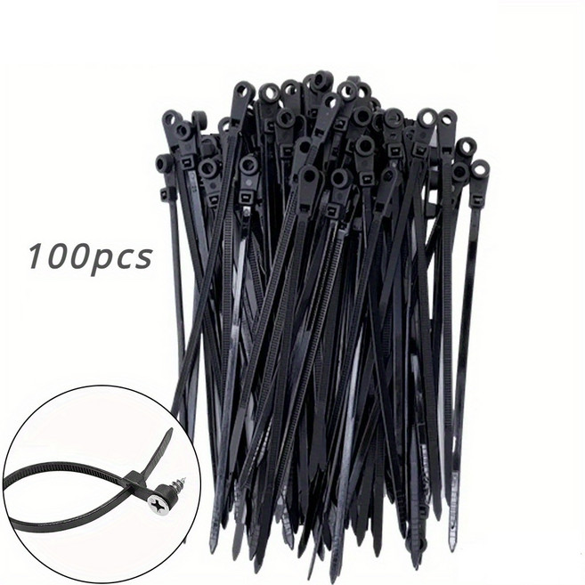 고강도 나사고정 구멍 나일론 케이블타이 100개입, 블랙, 100개