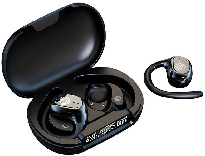 귀걸이형 무선 블루투스 이어폰 C타입 오픈형 5.4 노이즈캔슬링 게이밍 이어폰, 블랙, SW-T06