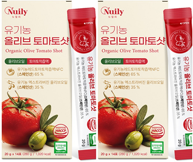 뉴일리 유기농 올리브 토마토샷 엑스트라버진 착즙 NFC 스틱 주스, 280g