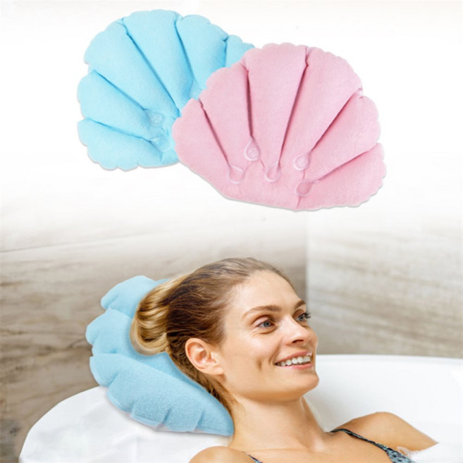 행복득템 조개 욕조 목쿠션 여행용목쿠션, 블루