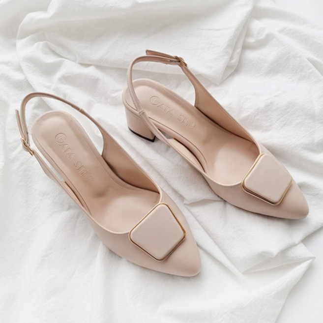 국내제작 가이아슈 여성용 발편한 슬링백 펌프스 구두 5cm 여성구두