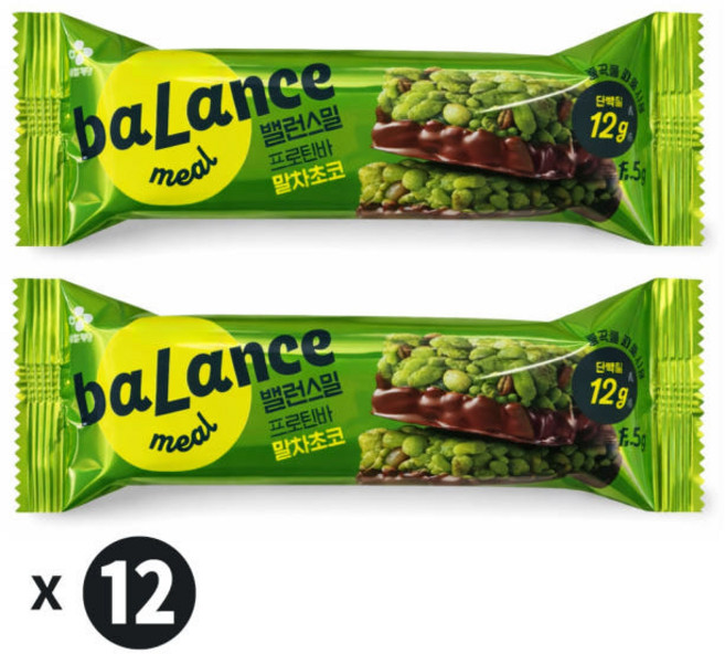 CJ 밸런스밀 프로틴 바 38g 말차초코 1개입 12개