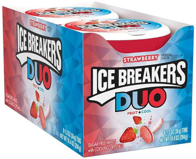 아이스브레이커스 듀오 후르츠 + 쿨 스트로베리맛 슈가프리 민트 캔디 틴, 8개, 36g