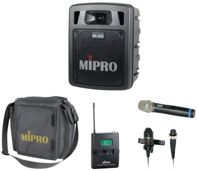 MIPRO MA-300D 雙頻 無線擴音機, 無分色(含收納包), 1箱, 配1支手持+1組領夾麥克風