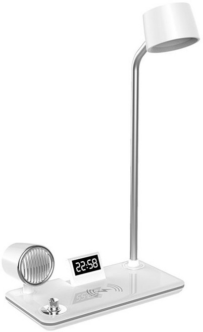 SUUNI 멀티 무선 충전기 스탠드 블루투스 스피커 무드등 시계 스마트 4 in 1 독서등, 1개, 흰색