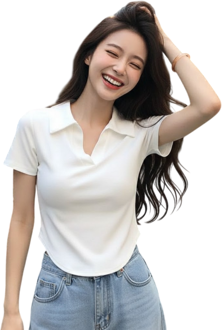 女士V領短袖T恤 - 舒適透氣 簡約時尚