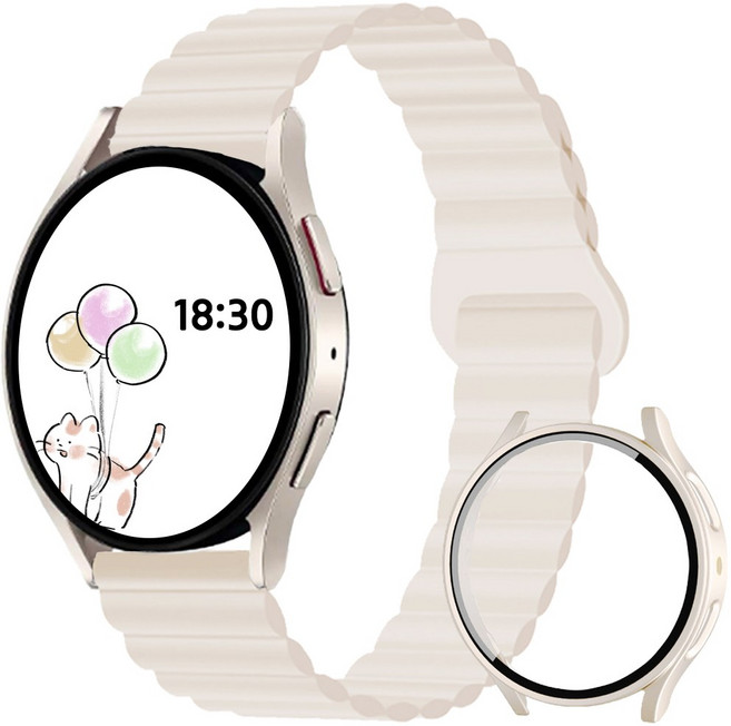 아이비온 갤럭시워치 마그네틱 스트랩 40 44mm + 풀커버 케이스 세트, 스타라이트