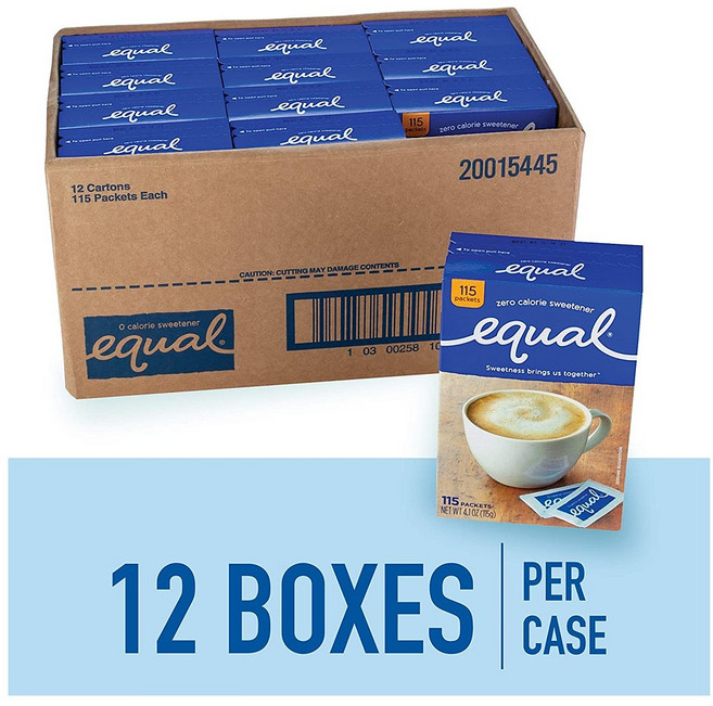 Equal 이퀄 제로칼로리 스위트너 설탕 대체 감미료 115개입 12팩, 115g, 12개