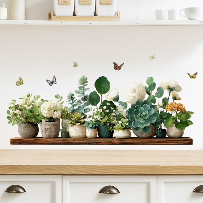 바이앤뷰 감성 인테리어 데코 스티커, 꽃피는 화분