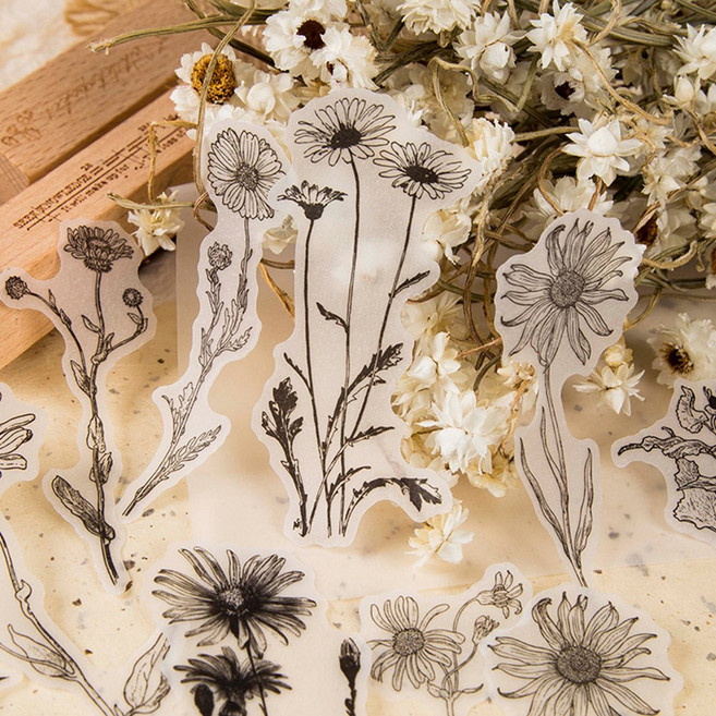 흑백 트레이싱지 일러스트 다꾸 조각 스티커 8종, 1.머쉬룸 (ST-1871)