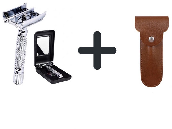 BAILI 百利 旋開式雙面刮鬍刀組, 銀-旋開式 刮鬍刀+收藏盒+刀片 +皮套, 1個