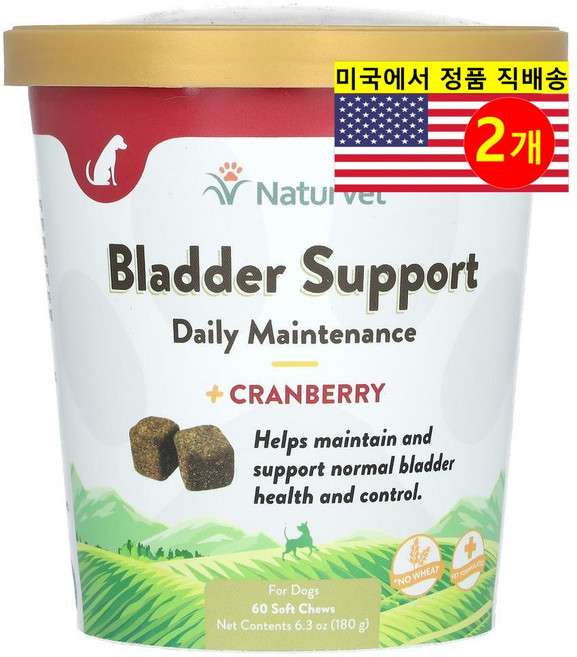 NaturVet 강아지용 방광 배뇨 비뇨기 건강 관리 크랜베리 소프트 츄 60개입 180g 1개, 2개