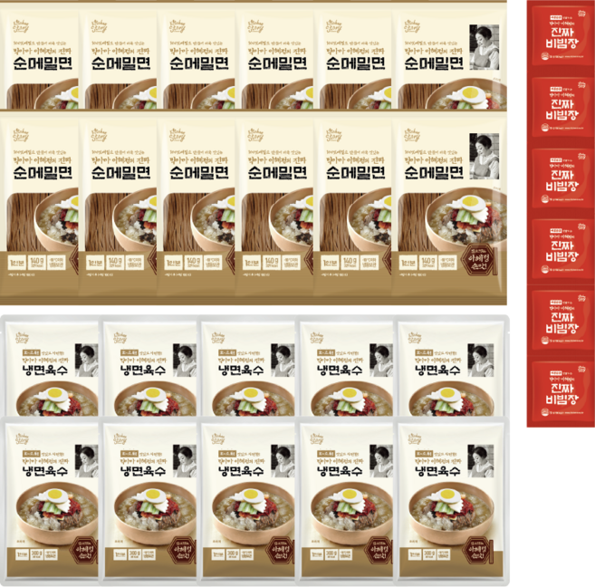 (키친스토리공식) 빅마마 이혜정의 진짜 순메밀면 냉면 16인분 (순메밀면 x 16팩 + 냉면육수 x 10팩 + 비빔장 x 6팩)