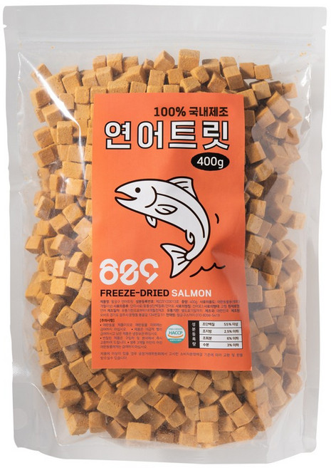 팔공구 국내산 동결건조간식 강아지 고양이 트릿 대용량간식, 1개, 400g, 연어트릿