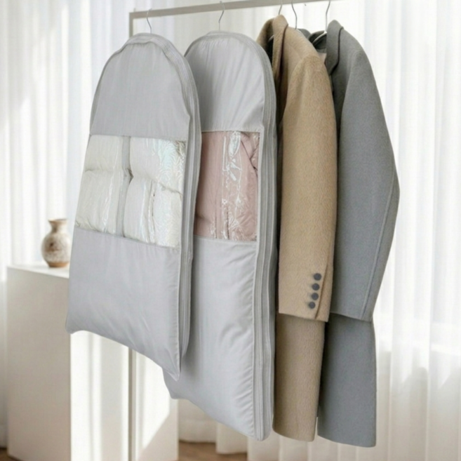 스미제작 패딩 압축팩 파우치 옷걸이형 의류 아우터 보관 커버, 1개, 2개입