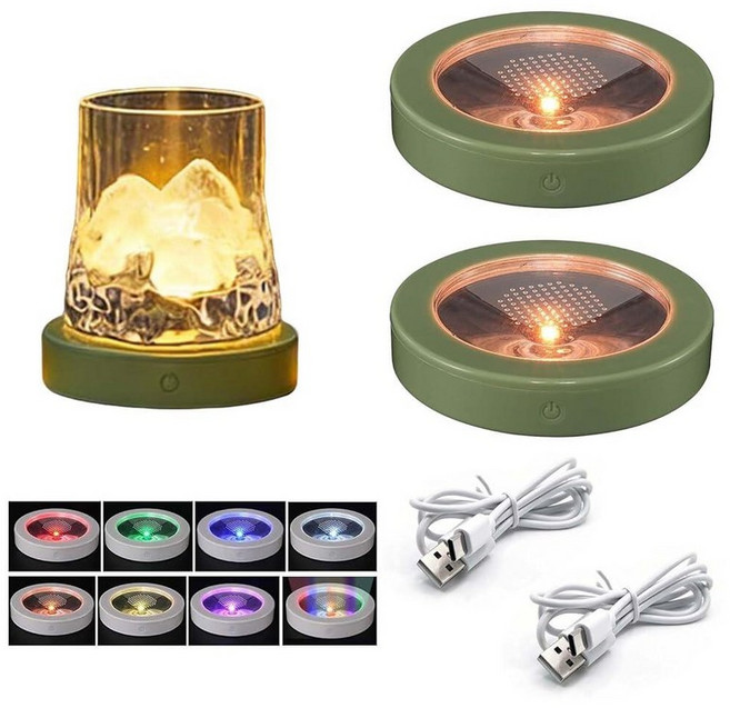 LAFEINA Rechargeable LED Coaster 7 Static Colors & 2 Color Change Modes Light Up Coaster for Dri, Green