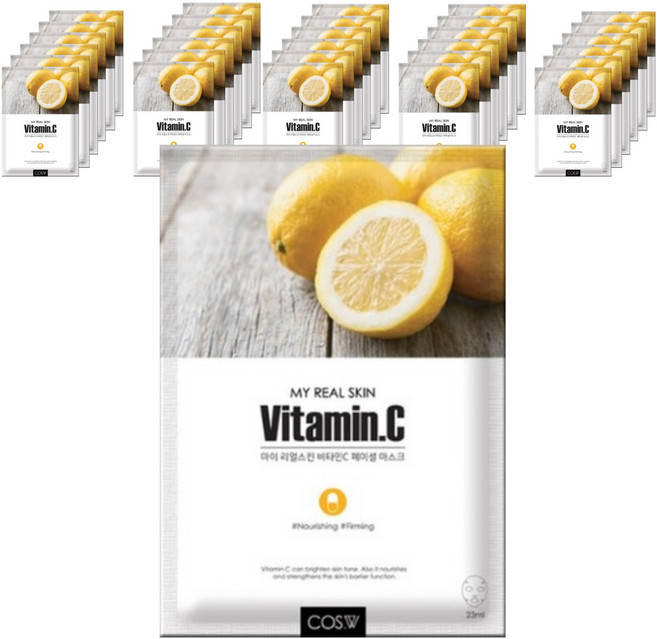 코스더블유 마이 리얼 스킨 비타민C 페이셜 시트 마스크, 1개입, 30개