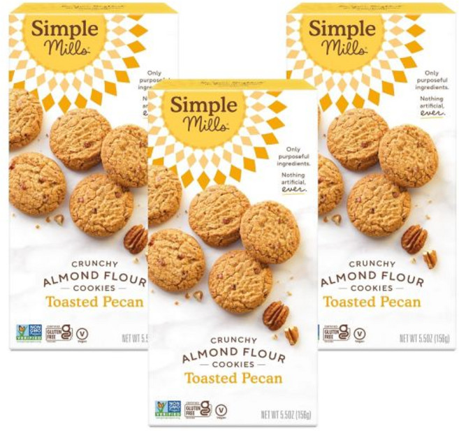 Simple Mills 초콜릿 쿠키 심플 밀스 아몬드 가루 크런치 칩 글루텐 프리 비건 건강 간식 코코넛 오일로 제작됨 5.5온스 3개 묶음, 156g