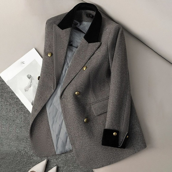 POMTOR 여성 방한 패딩 정장 아우터 루즈핏 캐주얼 데일리 모직 정장재킷