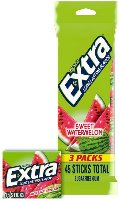 EXTRA 수박 무설탕 츄잉껌 15개입 (3팩), 3개, 2g