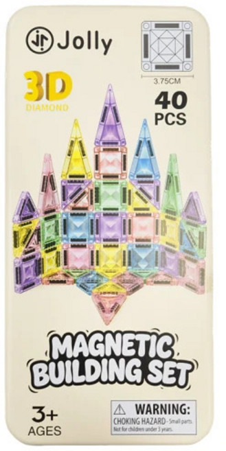 Jolly 3D 鑽石磁力建構積木組 40入 3歲以上, Mixed colors, 40