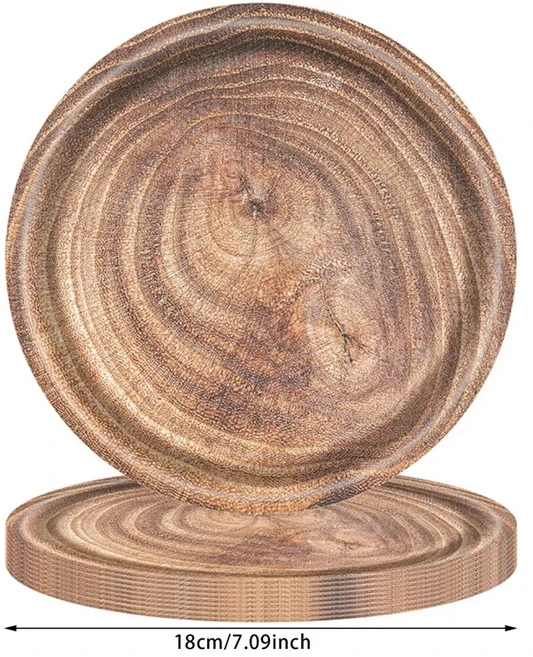 10pcs 7 인치/9 복고풍 모조 나뭇결 일회용 접시 종이 트레이 생일 파티 장식 가구 ite, 02 10pcs Dark S