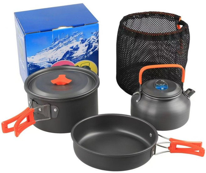 야외 냄비 3종2-3인용 다용도 캠핑 코펠세트, 1개, 녹색