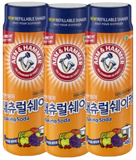 암앤해머 베이킹소다 내츄럴쉐이커, 3개, 400g