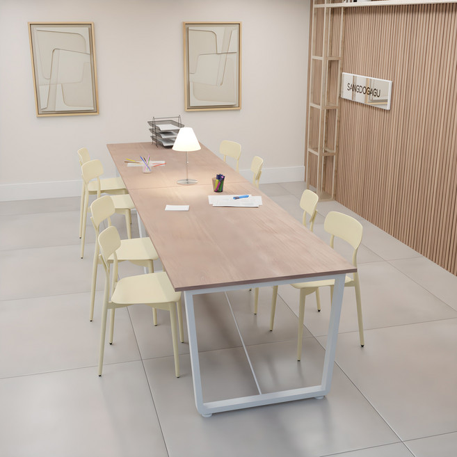 상도가구 스틸 회의 테이블 1800 사무용책상, 원목상판+화이트프레임