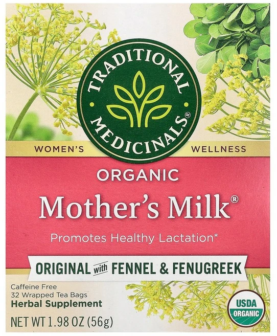 Traditional Medicinals 유기농 Mother's Milk® 오리지널 회향 및 호로파 함유 카페인 무함유 포장 티백 32개 56g(1.98oz) Med, 16 개, 56g - 쿠팡