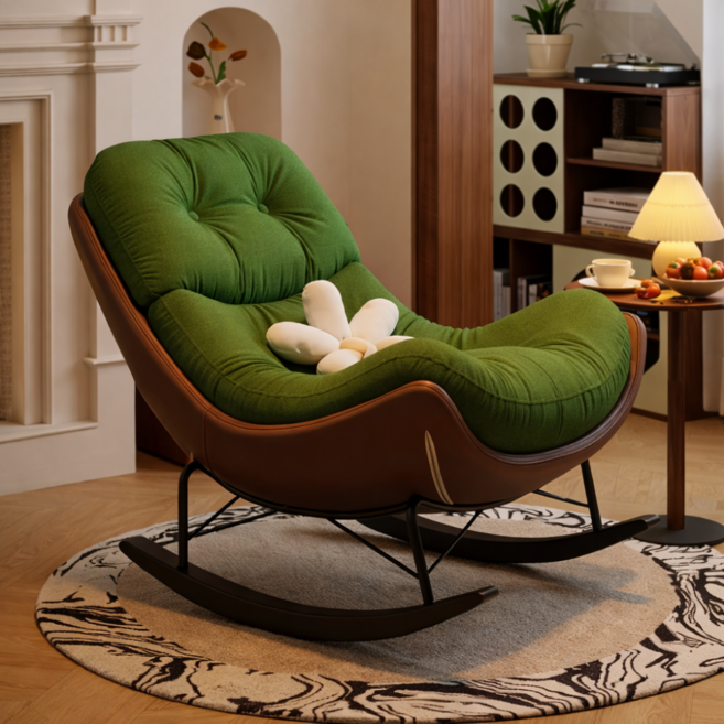 리베누아 Libenoir 프리미엄 1인용 럭셔리 흔들의자 리클라이너 스윙체어 안락의자 독서의자 쇼파, 1개, 3. 그린 + 브라운