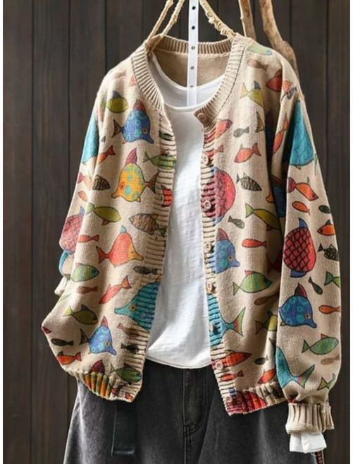 에이시크 웨이브 마린 패턴 가디건 C25CCD837