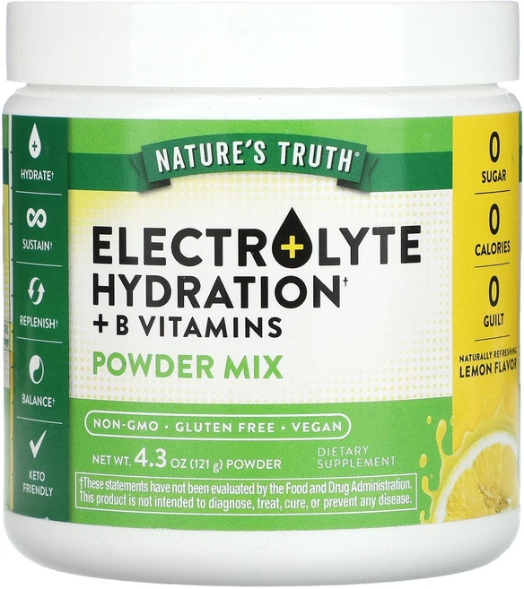 효과가 좋은 Nature's Truth 전해질 수분 보충 + 비타민B군 분말 믹스 레몬 맛 121g(4.3oz) 최저가격, NaturesTruth전해질수분보충비타민B군분말믹스레몬, 121g, 1개 - 쿠팡