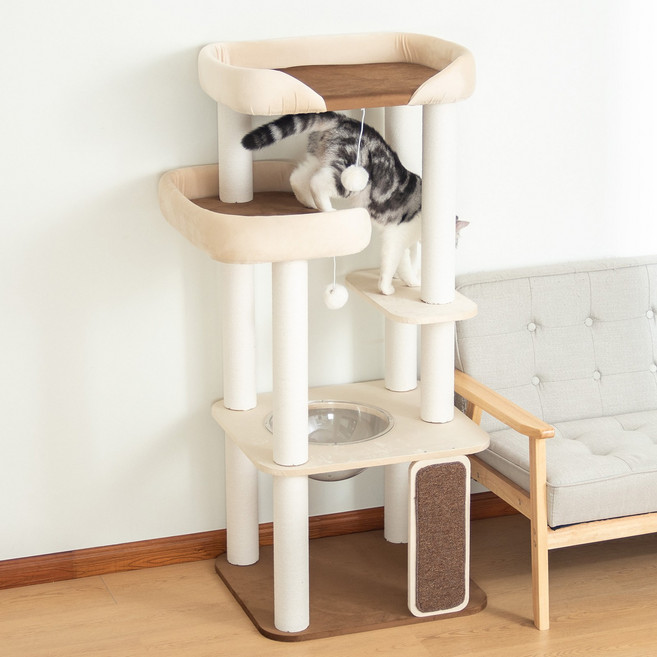 캣타워 5단 고양이타워 모던 스크래쳐 심플 프리미엄 대형 침대 마포소재 높이 135센치 강화 바스켓 투명해먹 고양이나무 캣트리 고양이용품 전망대 회색 초록색 초록, 1개, 네덜란드 벨벳