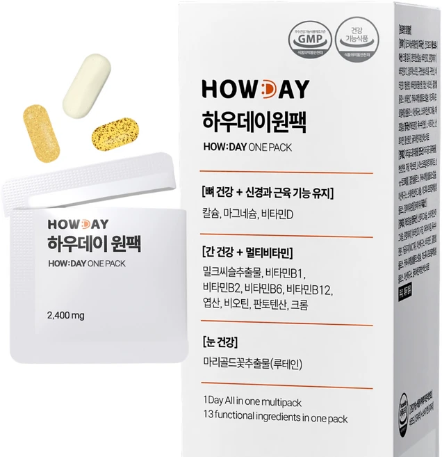 하우데이 원팩 하루한포 올인원 멀티비타민 루테인 밀크씨슬 칼마디 종합영양제, 1개, 30회분 - 쿠팡